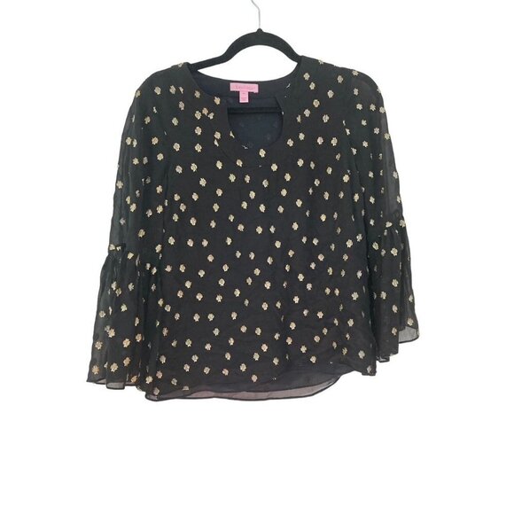 Lilly Pulitzer Silk Top Metallic Stars Amory Starry Clip XS - Picture 1 of 6